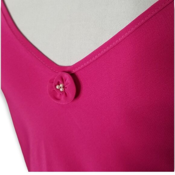 Vintage 70s 80s Christian Dior Pink Midi Slip Dress Flower Pearl On Chest - Picture 4 of 10